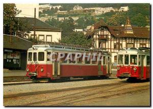 Modern Postcard Two railcars in Monthey-Ville Train Station