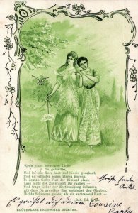 Art Nouveau Ladies Green Vintage Postcard 03.75