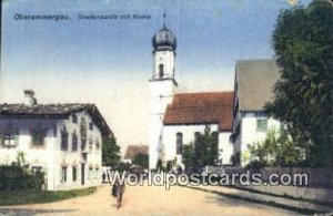 Strabenpartie mit Kirche Oberammergau Germany Unused 