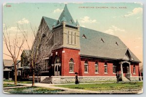 Iola Kansas~Christian Church~Neighborhood Houses~Artist Drawn Lady & Gent~1911