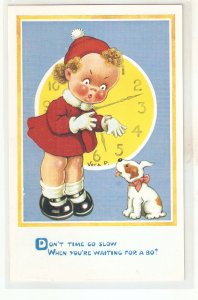 Vera Peterson. Little girl talking with pet Nice English Postcard 1950s