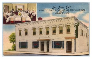 OSHKOSH, WI Wisconsin ~ Roadside The TOWN GRILL & LOUNGE c1950s Linen Postcard