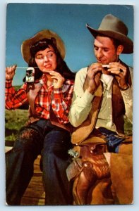 Oklahoma City OK Postcard Cowgirl Cowboy Ride Em And Roll Em 1956 Posted Vintage