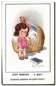 Old Postcard Fantasy Illustrator Child Just borned Donald McGill