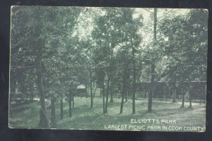 CHICAGO ILLINOIS 1913 ELLIOTT'S PARK RAILROAD BOWLING ADVERTISING POSTCARD