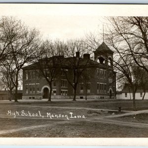 c1910s Manson, IA RPPC High School Calhoun Co. Photo Postcard Bell Tower A106