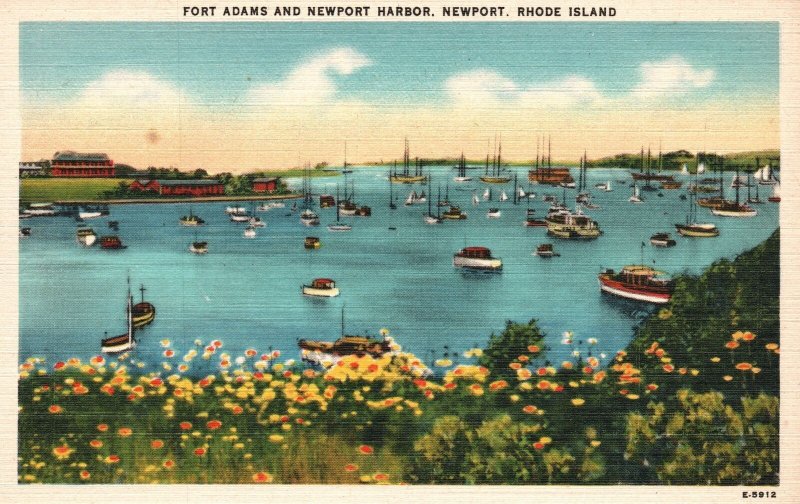 Vintage Postcard 1930's Fort Adam's & Newport Harbor Newport Rhode Island RI