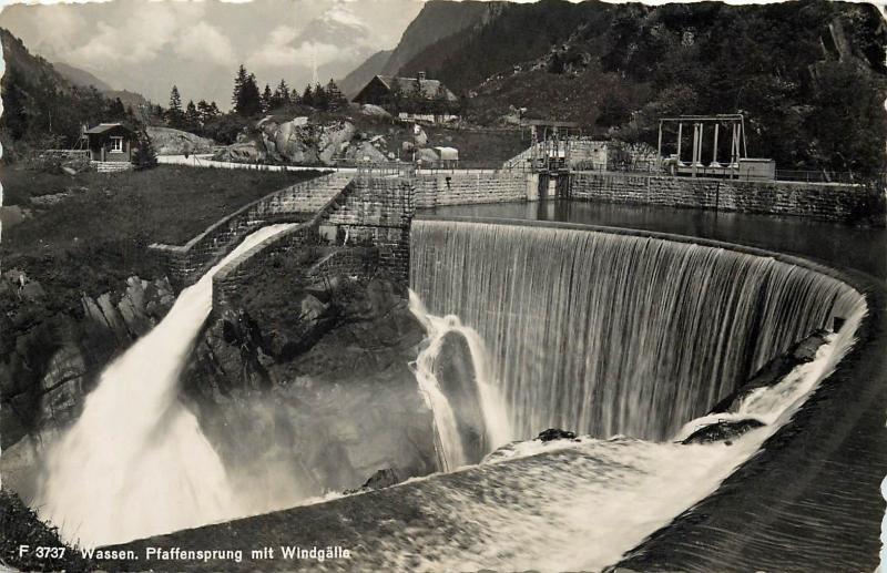 Wassen Pfaffensprung mit Windgalla Switzerland waterfall RPPC Postcard