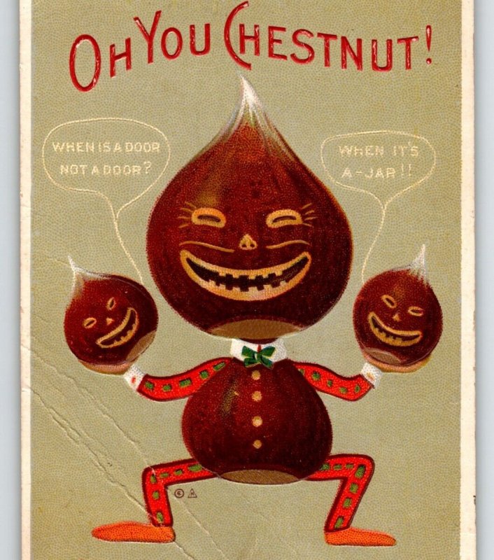 Oh You Chestnut Postcard Fantasy Anthropomorphic Dressed Nut Head JOL Nash 1912