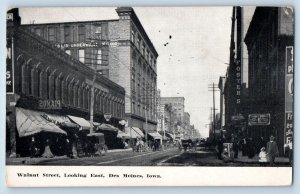 Des Moines Iowa IA Postcard Walnut Street Looking East 1910 Business Section