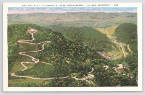 Linen~Air View Skyland Road To Pinnacle @ Middlesboro KY~Vintage Postcard
