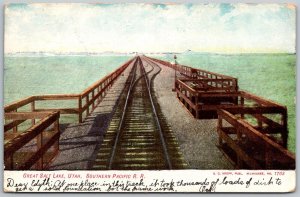 Great Salt Lake Utah 1907 Postcard Southern Pacific Railroad RR Tracks