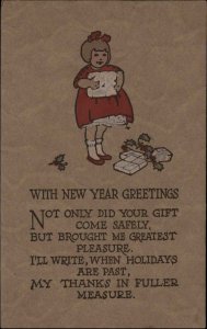 Christmas New Year Little Girl Opening Gifts Arts and Crafts Vintage Postcard