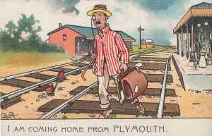 Plymouth Hampshire Train Station Railway Old Comic Postcard