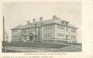Reading Mass, Highland School, Middlesex Avenue Undivided Photo Postcard