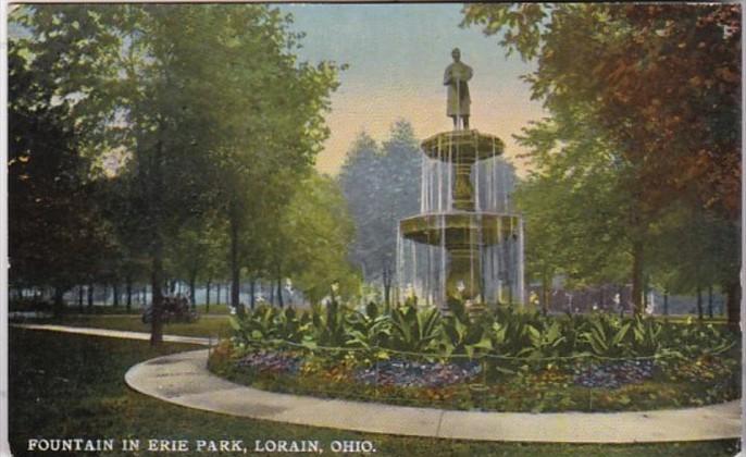 Ohio Lorain Fountain In Erie Park 1916 Curteich