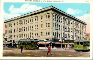 Vtg 1920 Porter Building Street View Trolley Car San Jose California CA Postcard