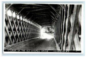 1927 Interior of the Old Covered Bridge, Cedarburg, Wisconsin WI RPPC postcard