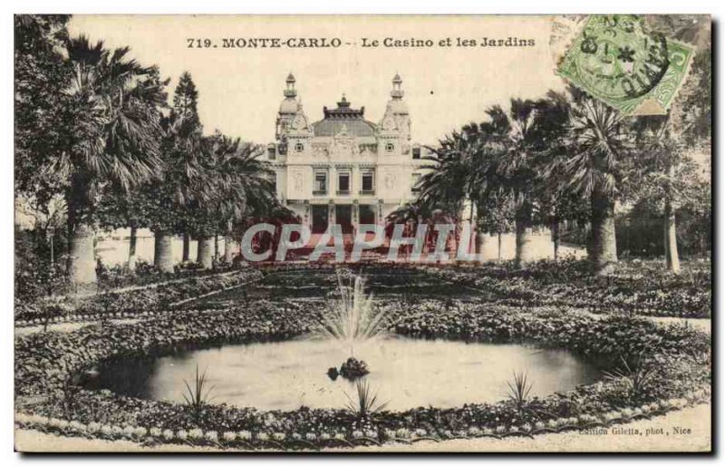 Old Postcard Monaco Monte Carlo Casino and gardens