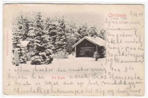 Fra Bygdo Log Cabin Snow Christiania Oslo Norway 1904 postcard