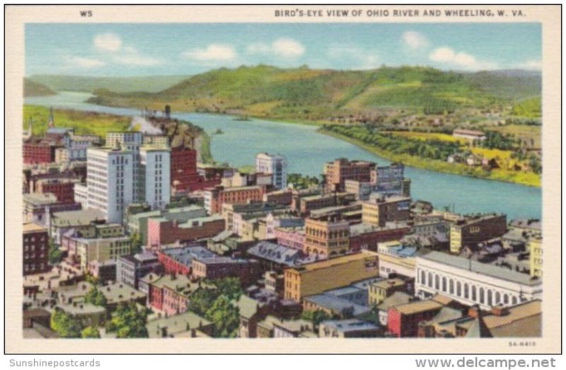 West Virginia Wheeling Birds Eye View Showing The Ohio River Curteich