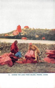 Peking~Beijing, China  ACROSS THE LAKE FROM ISLAND Men~Pagoda  ca1910's Postcard