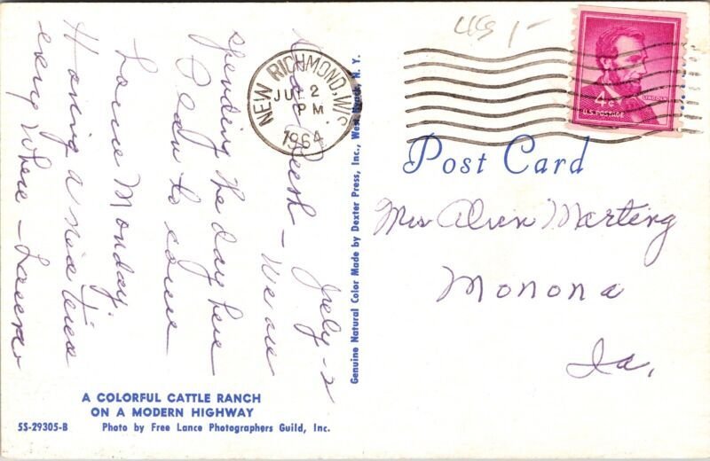 Greetings From New Richmond Wisconsin WI Postcard Cancel PM WOB Note Dexter VTG