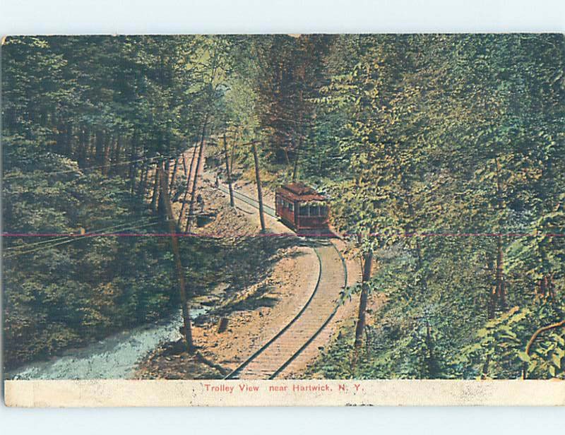 Divided-back TROLLEY TRAIN ON THE TRACK Hartwick - Near Cooperstown NY AD7496