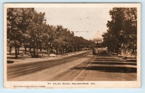 MELBOURNE, Victoria, AUSTRALIA ~ ST. KILDA ROAD Scene Streetcar  c1920s Postcard