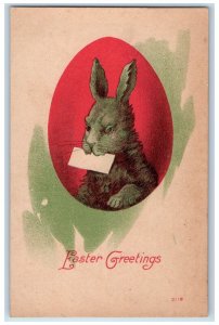 c1910's Easter Greetings Big Egg Rabbit Bite Letter Unposted Antique Postcard