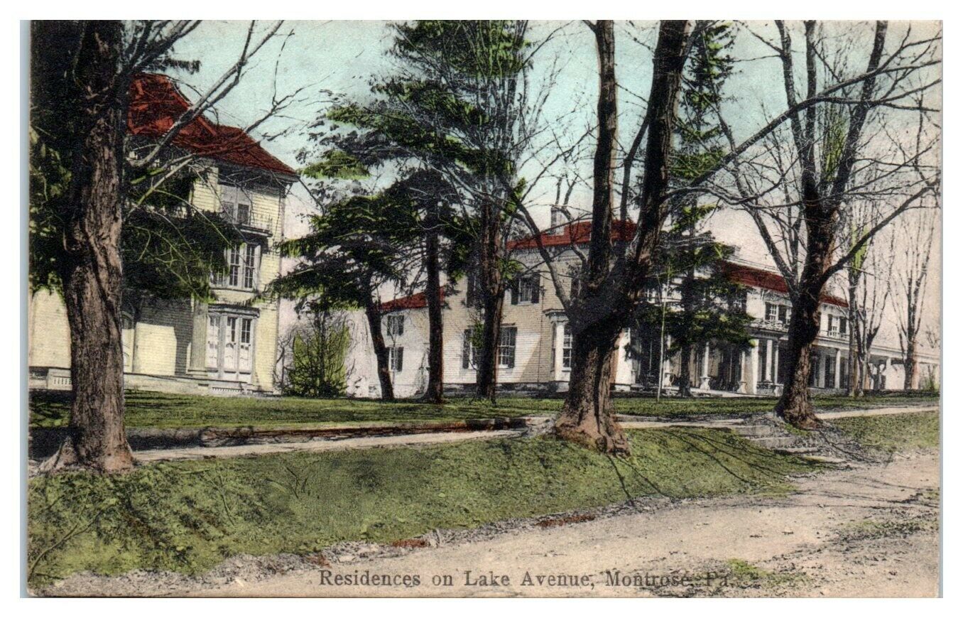 Early 1900s Lake Avenue Residences, Montrose, PA HandColored Postcard
