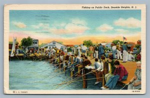 SEASIDE HEIGHTS NJ FISHING ON PUBLIC DOCK VINTAGE POSTCARD