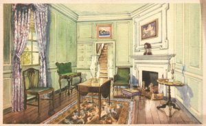 Vintage Postcard 1920's Martha Washington's Sitting Room General Washington