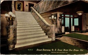 Grand Stairway, U.S. Grant Hotel San Diego CA c1917 Vintage Postcard H57