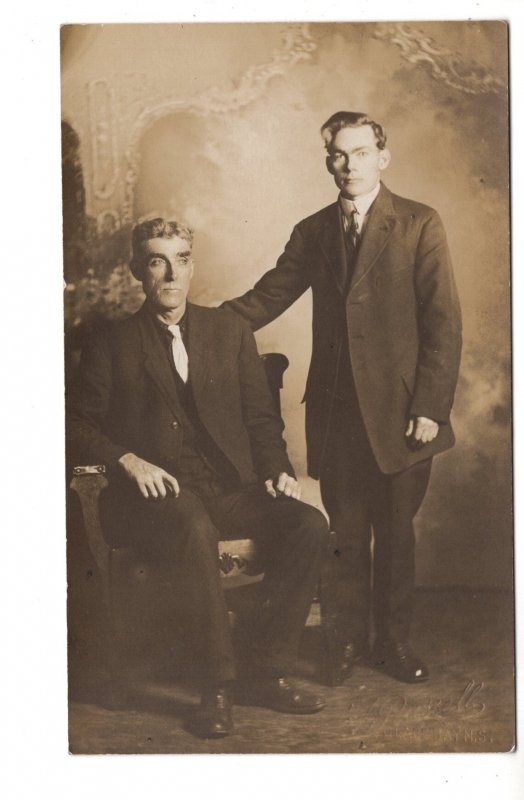 Real Photo, Portrait of Father and Son, Gace Bay Nova Scotia Photographer