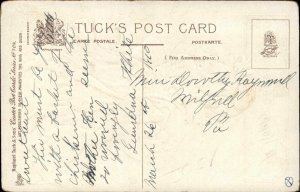 Easter Children Chick Hen Basket Clover Embossed Vintage Postcard