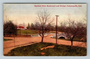 Indianapolis IN-Indiana, Garfield Park Boulevard And Bridge, Vintage Postcard