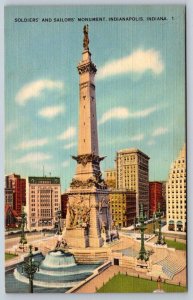 Soldiers And Sailors' Monument, Indianapolis, Indiana, Vintage Linen Postcard