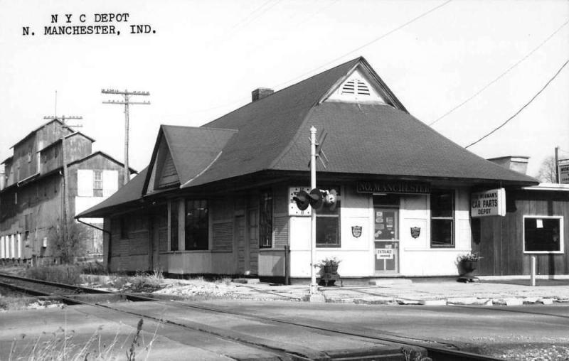 Manchester Indiana NYC Railroad Depot Real Photo Vintage Postcard K101392