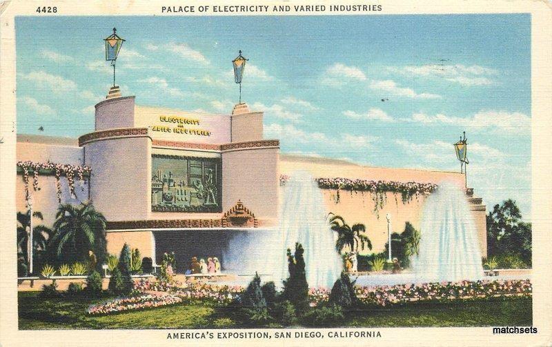 1935 Palace of Electricity Exposition San Diego California Western postcard 5972