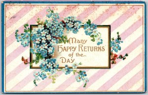 Many Happy Returns Of The Day, Blue Forget-Me-Nots, Sentimental Floral, Postcard