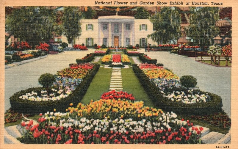 Vintage Postcard 1940's National Flower And Garden Show Exhibit At Houston Texas