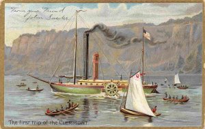 First Trip Clermont Steamer Hudson Fulton Celebration 1909 New York postcard