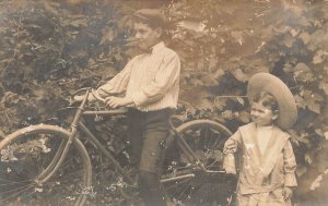 NEW PROVIDENCE PA 1906 PSTMK~BOYS WITH BICYCLE~REAL PHOTO FAHHRAD VELO POSTCARD