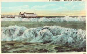 Breakers at Long Beach, California Postcard