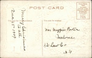 Christmas Santa Clause Holly Wreath Embossed c1910s Postcard