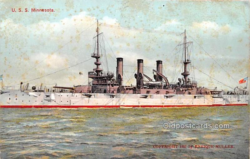 Military Battleship Postcard, Old Vintage Antique Military Ship Post Card USS...