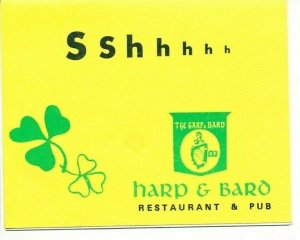 Harp and Bard Restaurant Boston music appetizers menu shhhh booklet 1960s
