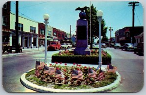 Vtg Lindenhurst New York NY Street View WWI Memorial Old Cars 1950s Postcard