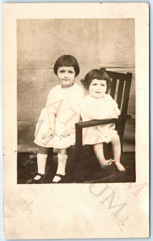 ID'd c1910s Adorable Sisters RPPC Little Girls Real Photo Ruth & Jamie Owen A159